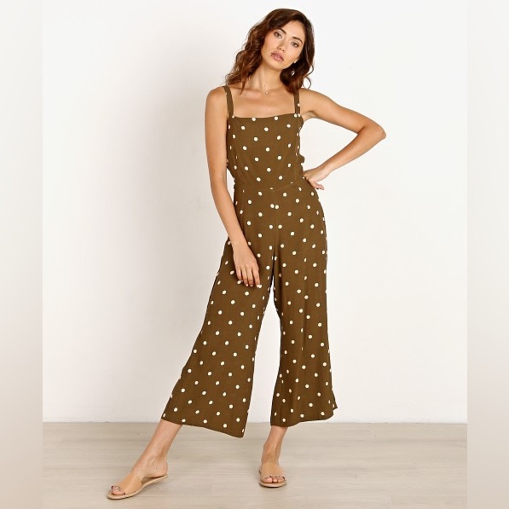Faithfull the Brand Olive Green Polka Dot Wide-Leg Jumpsuit